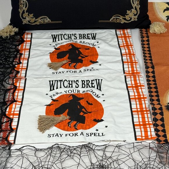 Halloween Home Decor Bundle Halloween Pillow Witch Placemats Spider Web & Witch - Picture 3 of 16